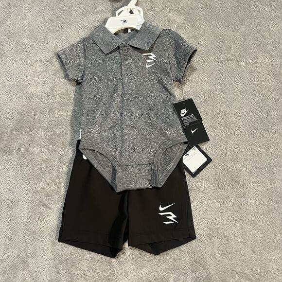 Nike Bodysuit Shorts Set Baby Infant 3M Grey Polo 3BRAND Outfit - Picture 1 of 5